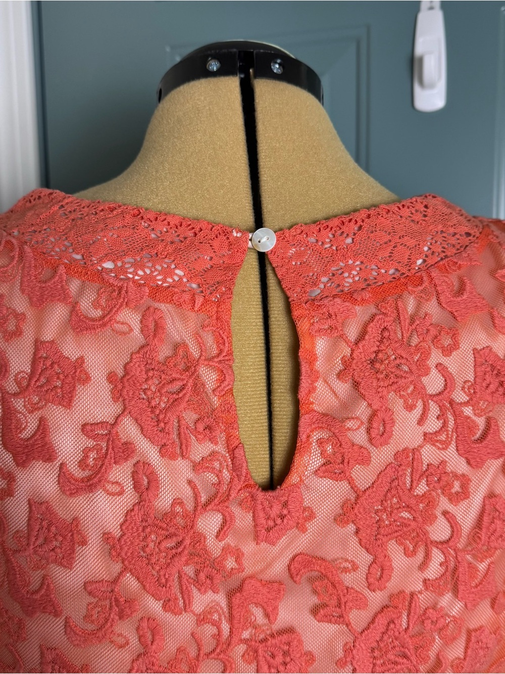 Sundance Coral Lace Dress Size 12 Boho Romantic Fit Flare - Picture 5 of 6